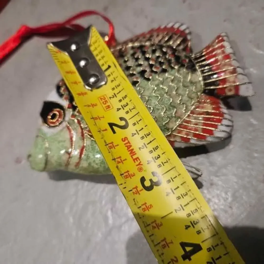 Metal Cloisonne Fish Ornament with Red Ribbon and Gift Box 3